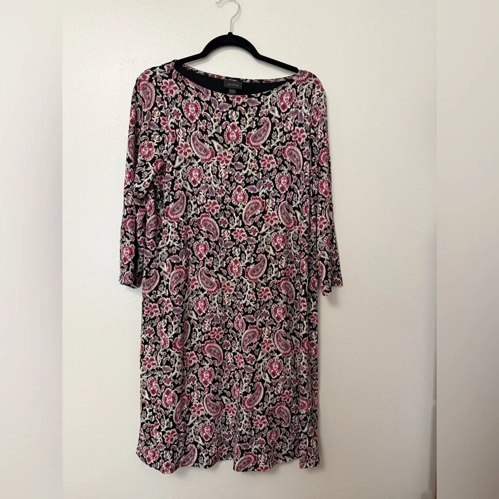 JJill Wearever collection Floral Paisley Long Sleeve knee length shift dress